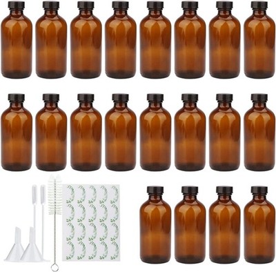 8oz Amber Glass Bottles, 20 Pack Glass Storage Bottles with Black Lids 