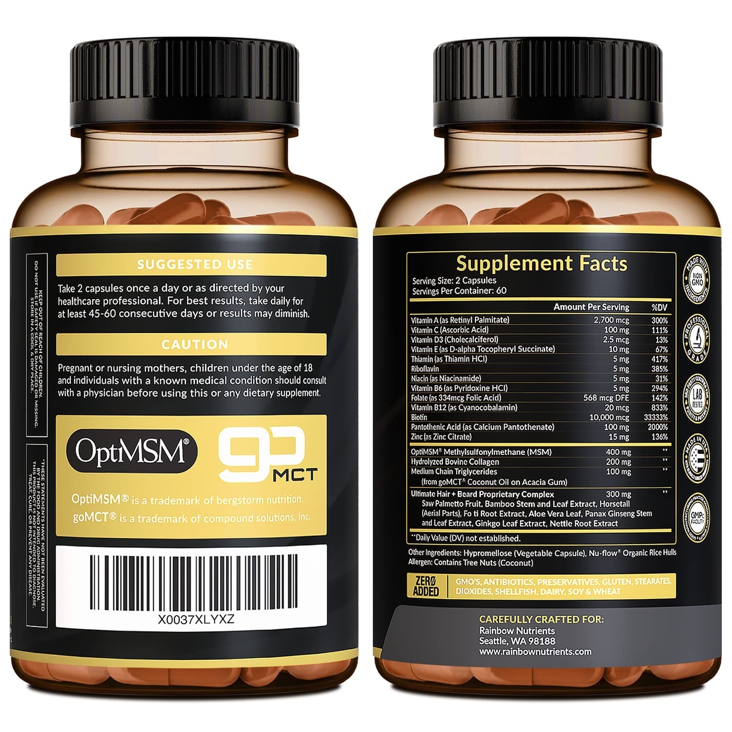 Hair + Beard Growth Vitamins for Men | Biotin 10,000mcg, Collagen, Patented O...