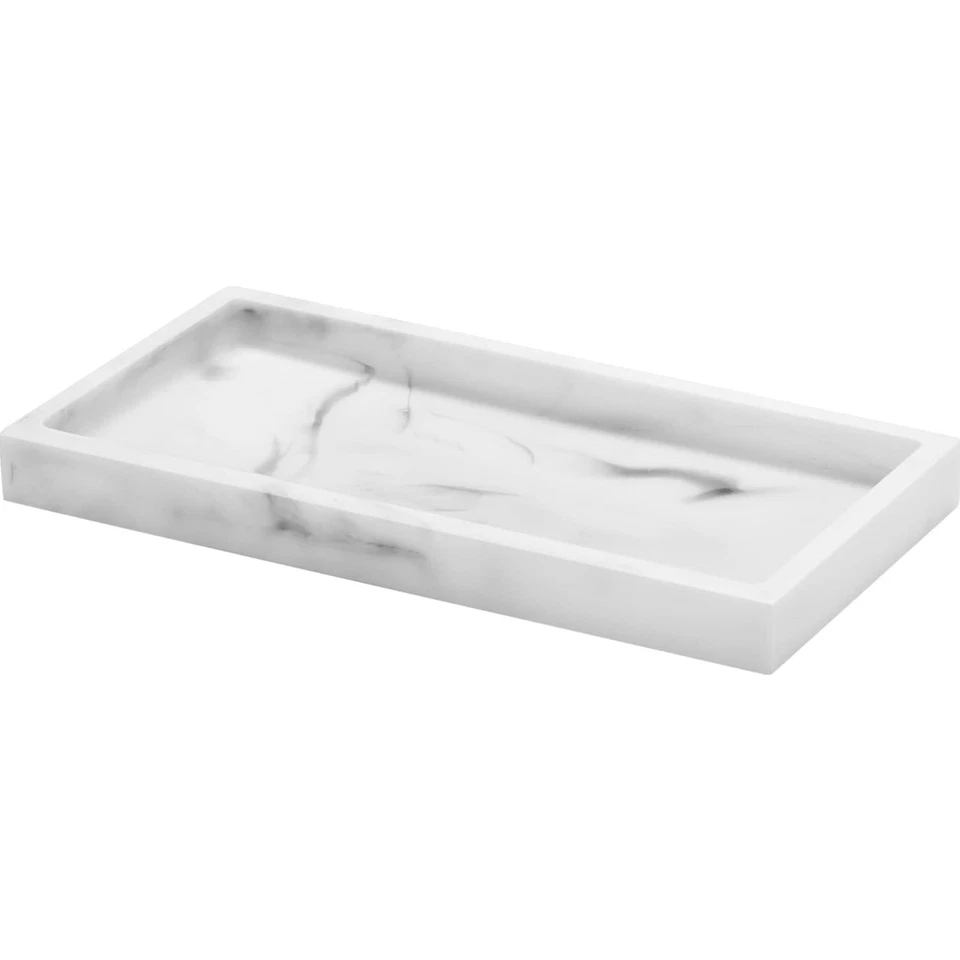 Badezimmertablett Marmor Harz Seife Zubehör Spiegel Organizer wei