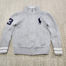 Polo Ralph Lauren Sweater Kids 6 Big Pony Chunky Knit Full Zip Sweatshirt Gray