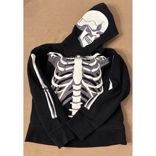 GAP Kids Skeleton Hoodie Size L 10 Black Graphic Halloween Sweatshirt