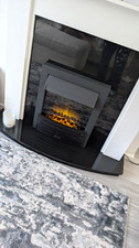 Inset Electric Fireplace Flame Effect Gloss Black Hearth And Background
