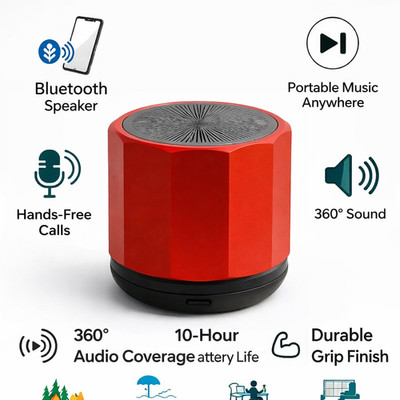 Tragbarer Bluetooth Lautsprecher Rot - Mini Wireless 360° Sound Freisprechen