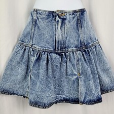 Vintage Deb Acid Washed Denim Skirt w Drop Yoke  No Waistband Size 7/8
