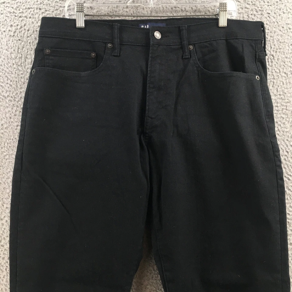 GAP Straight Leg Jeans Mens 36x32 Black Denim Slim Soft Wear Mid Rise Zip Fly - Image 2 of 4