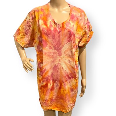Tiedye vneck tshirt 2XL starburst galaxy in pink, orange, and gold gravity dye