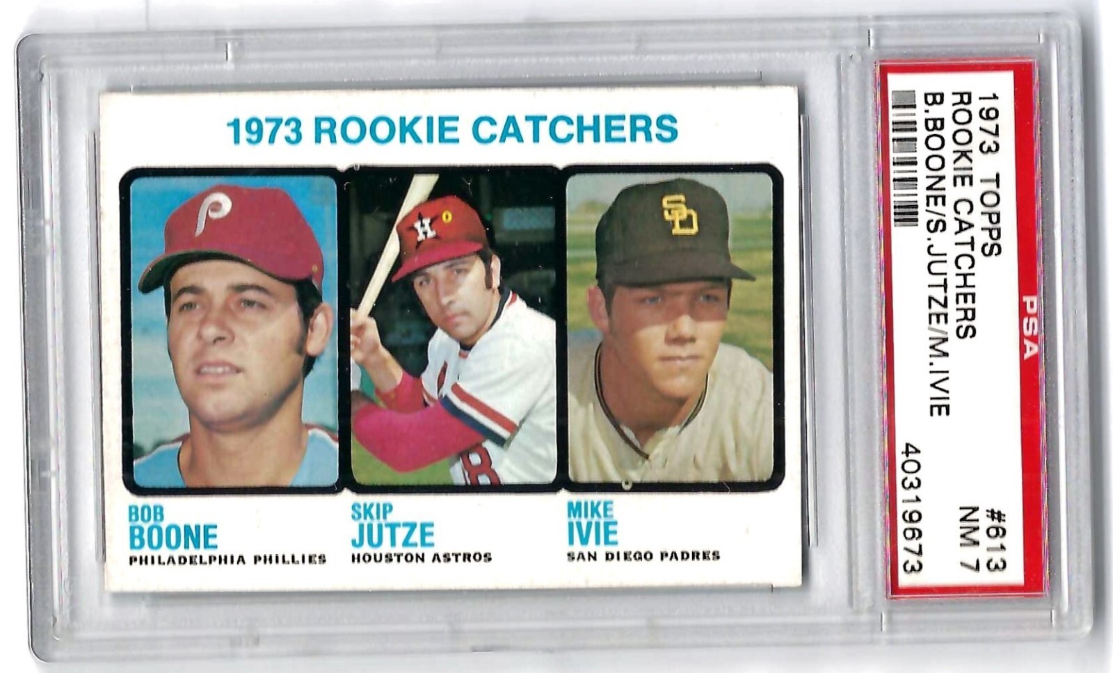 1973 TOPPS #613 Rookie Catchers Bob Boone PSA 7  Philadelphia Phillies