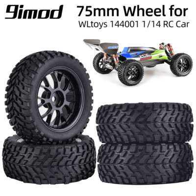 4Pcs 75mm Rubber RC Wheels Tires 12mm Hex for Wltoys 144001 1/14 1/10 RC Car HSP