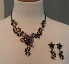 SALE Beautiful Hand Made Butterfly Necklace and Earring Set with Crystals