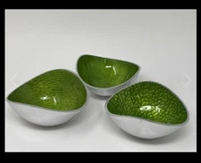Mcm Vintage Silver Green Bowl Set 3