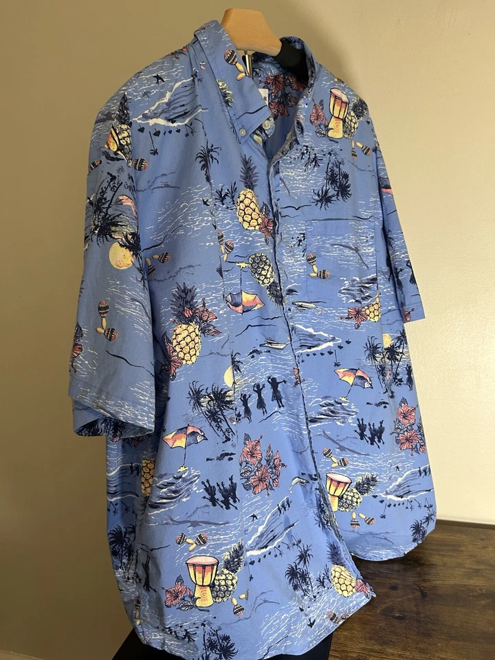 Saddlebred Hawaiian Tropical Vacation Beach Button Up Shirt Blue Men's 3XLT - Image 3 of 4
