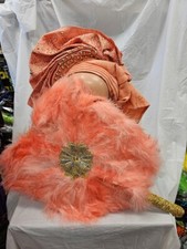 Elegant peach African Bridal Feather Hand Fan