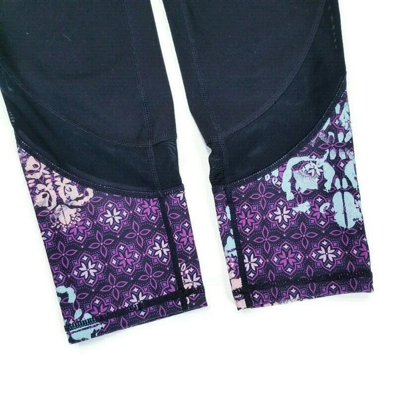 Gaiam 女式 XS 码黑色紫色佩斯利作物卡普里瑜伽裤紧身裤 23 内缝 — 第 2/4 张图片