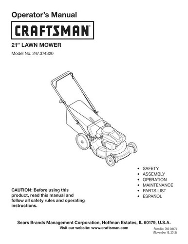 Owner’s Manual Sears Craftsman 21" Lawn Mower - Model 247.374320 | eBay