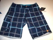 NEW Quiksilver sz 30 swim board shorts navy blue plaid swimsuit diamond dobby