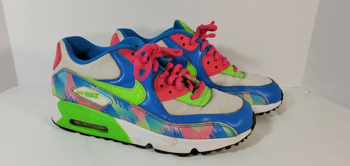 Nike Air Max 90 Mesh Blue Grn Pink Youth Lace Up Tennis Shoes Sz