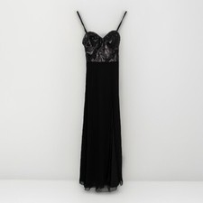 Lipsy Black Sequin Bodice Long Evening Dress - Size 8 UK Longer Length BNWT