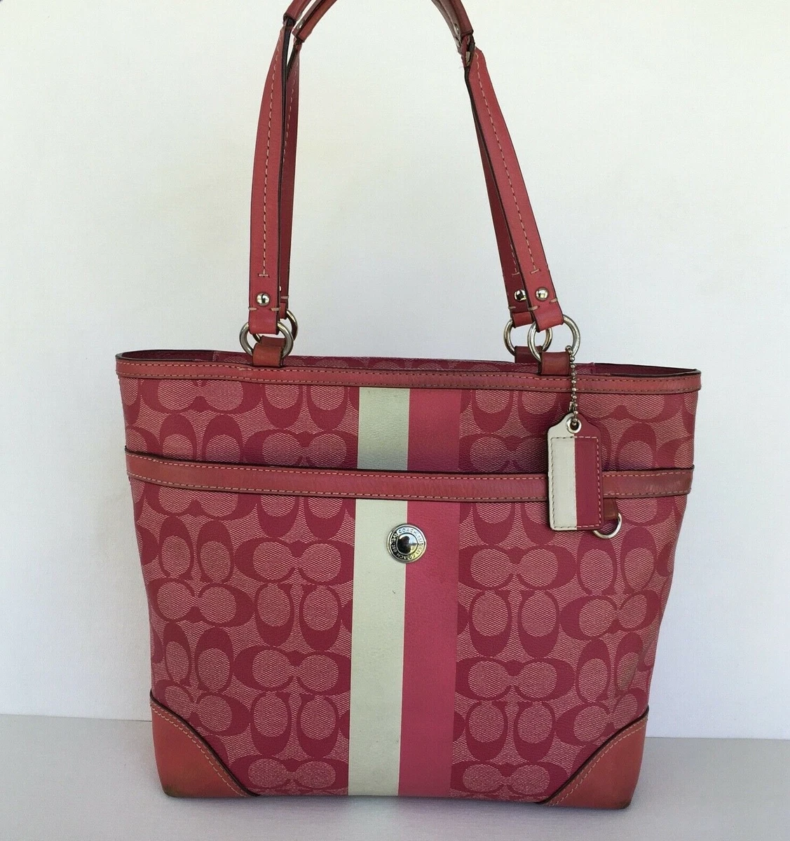 Coach Chelsea Heritage Stripe Tote No F14477 Silver/Pink PVC Signature  Canvas | eBay