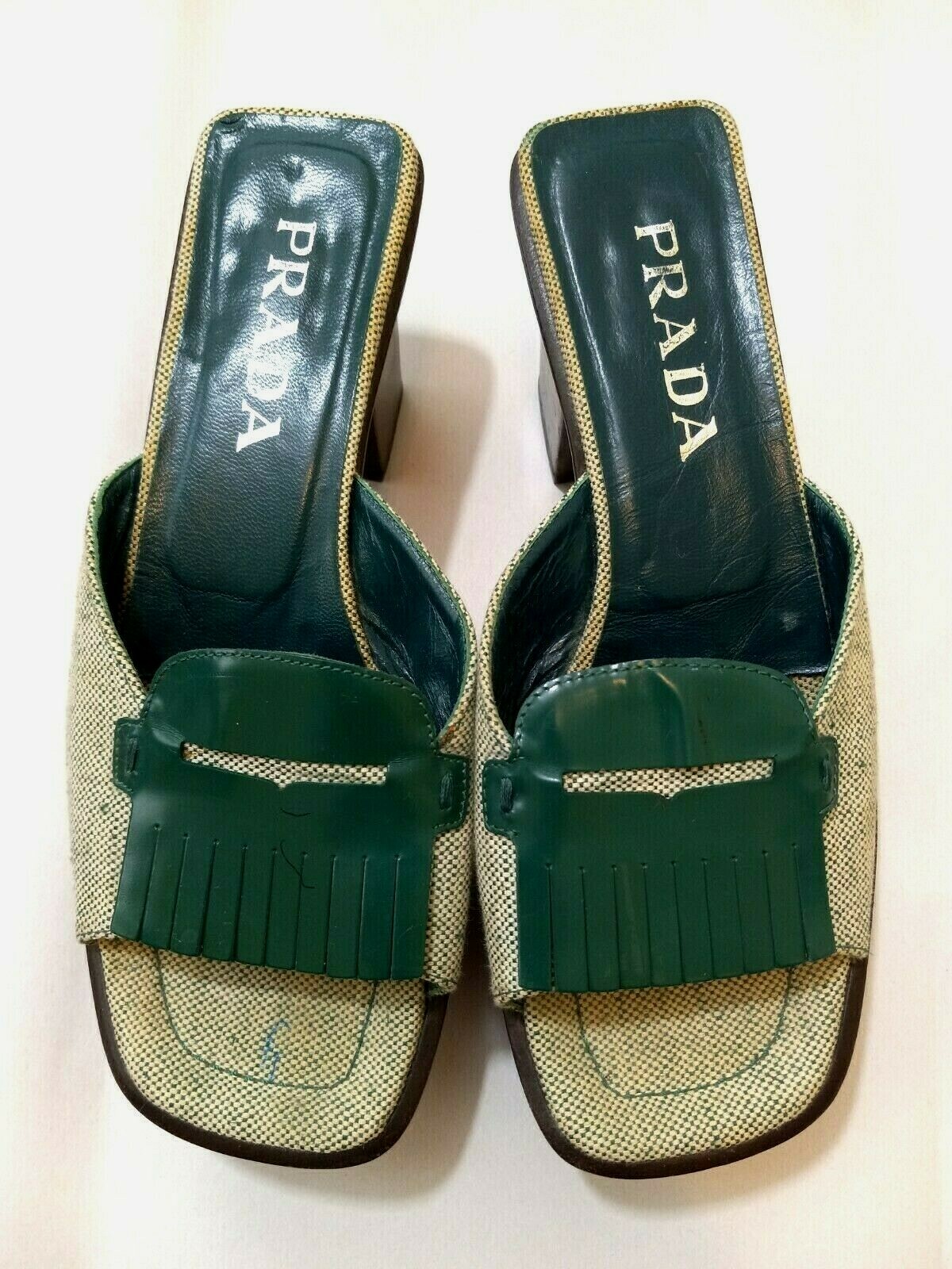 PRADA Women's Vtg 90s Y2K Green Leather Canvas Platform Chunky Heel Sandals  37 M | eBay