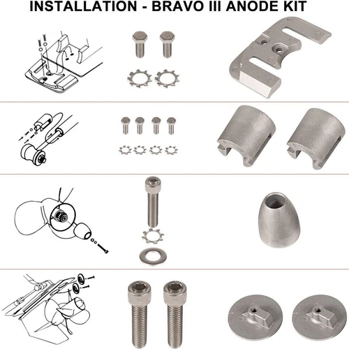 For Mercruiser Bravo 3 III Drives Sterndrives 2004+ Complete Aluminum Anode Kit - Picture 9 of 14