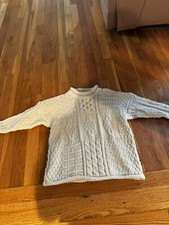 Vintage Carraig Donn Unisex Child  s Aran Wool Sweater Cream Sz M Made In Ireland