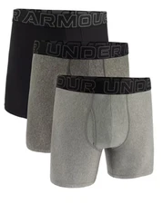 Under Armour 3 Pack 6" Performance Boxerjock Three Boxer Briefs Black Steel Gray