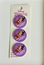 Disney Princess Sewing Buttons 2 Hole Flat Pack of 3 Buttons 1 1/4" Size DIY