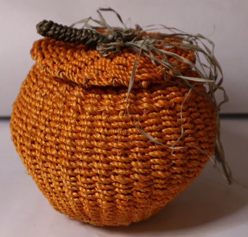 Woven Pumpkin Basket with Lid Fall Thanksgiving Decor Orange