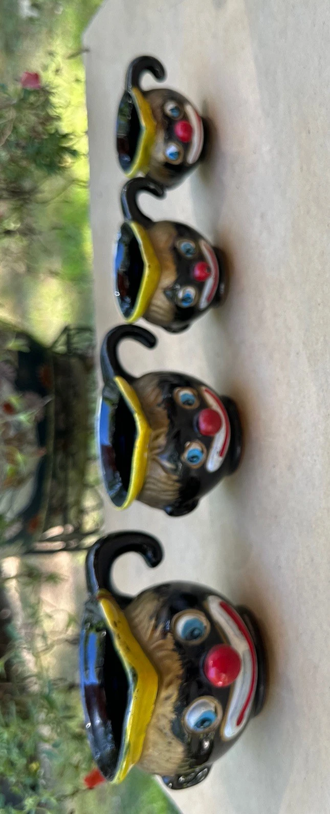 MCM Thames Redware Hand Painted Black Clown 4 Measuring Cups Japan Redware