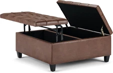 Harrison 36 Inch Wide Transitional Square Coffee Table Storage Ottoman in Distre