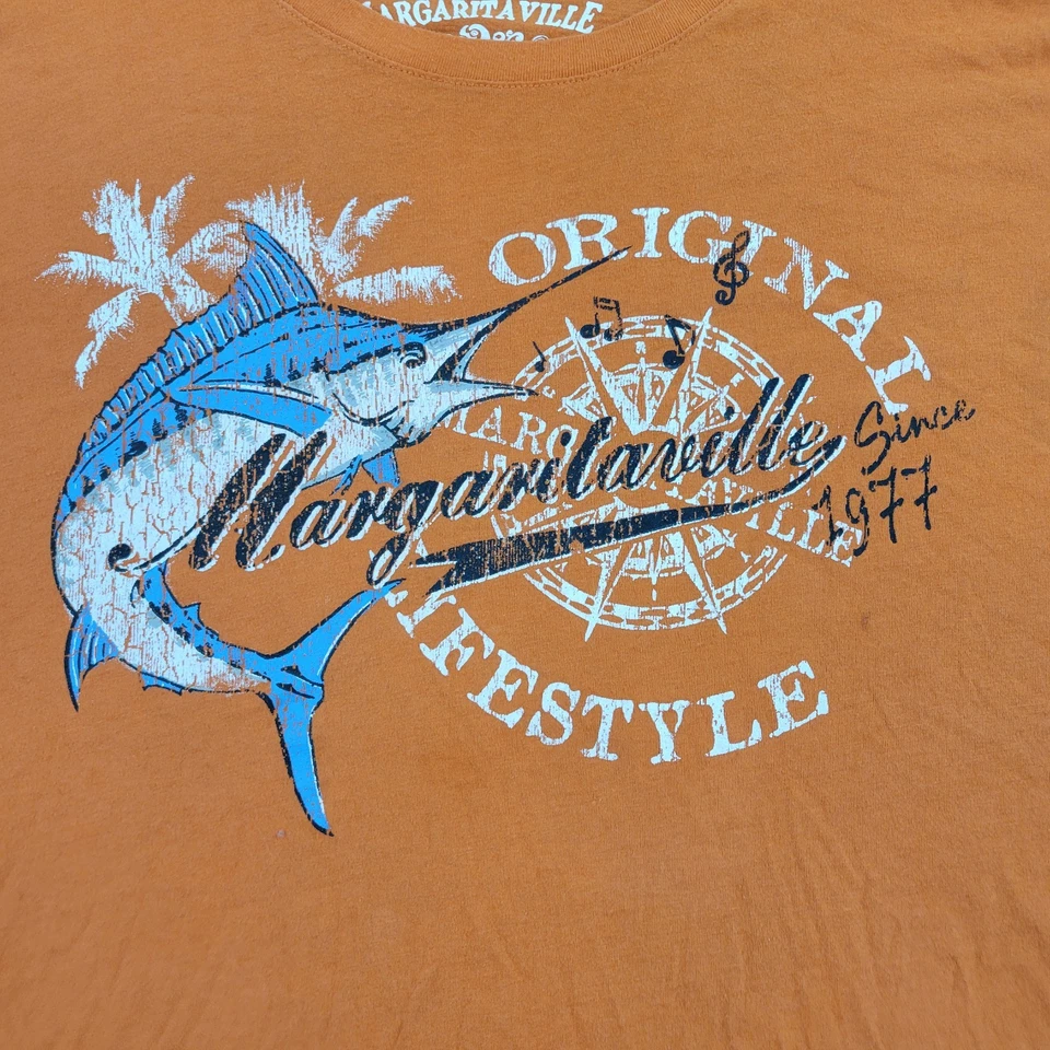 Camisa Margaritaville Para Hombres 3XL Naranja Logo Gráfico Manga Corta Pez Espada Foto 4 de 4