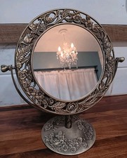 Vintage Double Sided Swivel Brass Vanity Mirror Ornate Butterfly Floral