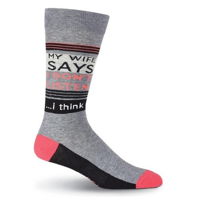K. Bell Men's My Wife Says I Don't Listen Crew Socks Shoe Size 6.5-12