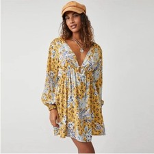 Free People Soli Long Sleeve Mini Dress in the Golden Hour Combo size XS