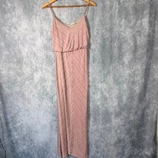 Pins and Needles Maxi Dress Womens M Pink Grey Striped Blouson Boho