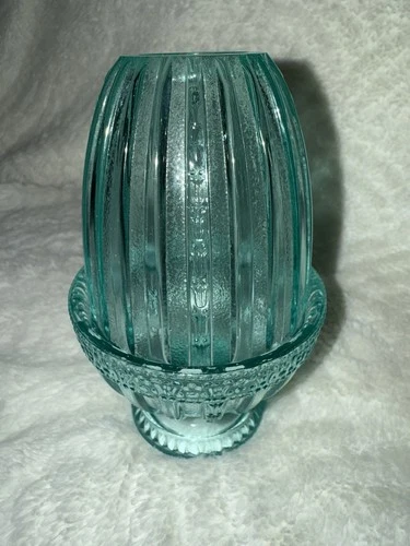 RARE Fenton Art Glass Fairy Lamp/Light Faberge in Aquamarine