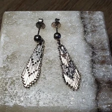 Zales Silver Chevron Design Dangly Earrings