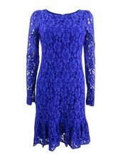 Calvin Klein Women's Petite Ruffled-Hem Lace Dress (4P, Ultramarine)