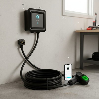 Weatherproof Level 2 EV Charger 40A, WiFi Enabled with 25ft Long Charging Cable