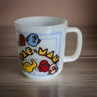 Vintage Glasbake Pac-Man Video Game Milk Glass Signed Cup Mug Midway Games