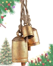 Giant Harmony Cow Bells – Handmade Vintage Rustic Hanging Bells on Jute Rusti...