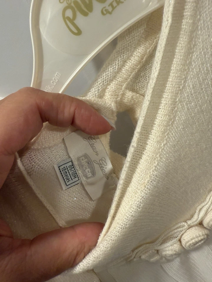 Vestido Chicco Hecho en Italia Marfil Tejido y Encaje Bebé Niña Talla 18m Foto 2 de 4