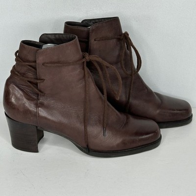 Enzo Angelina Y-Intrigue Brown Leather Lace-Up Ankle Bootie Bohemian Sz 8