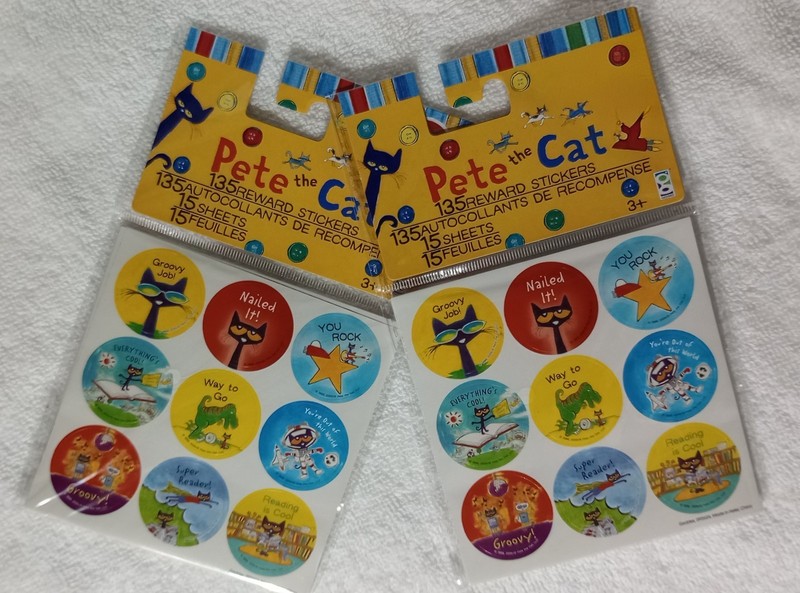 PETE THE CAT Cartoon 135 Reward Stickers (9 designs, 15 sheets) LOT OF 2
