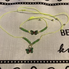 Girls Adjustable Green Butterfly Necklace And Bracelet Set