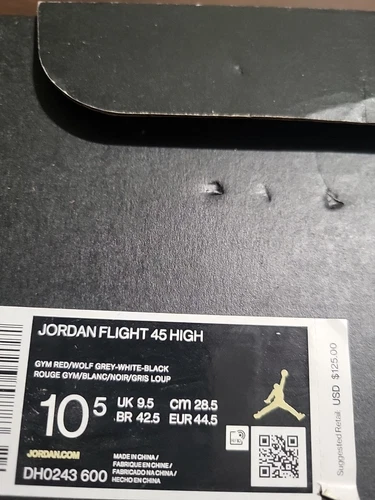 Jordan Flight 45 High scatola VUOTA solo taglia uomo 10 5 (DH0243 600)
