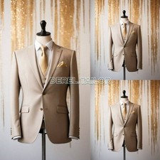 Men Suits Slim Fit 3 Pcs Wedding Groom Tuxedo Formal Business Blazers Vest Pant