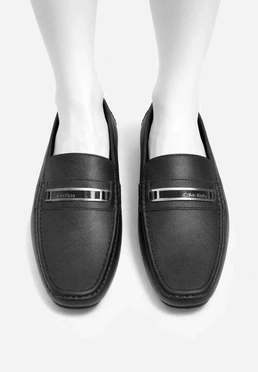 Calvin Klein Jimnon Almond Toe Slip‎ On Leather Loafers Men\'s 9.5 M Black New calvin klein mens loafers products for sale | eBay main image 2