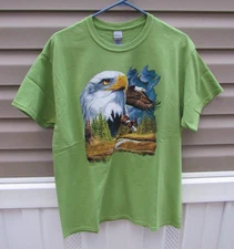 NEW American bald eagle short sleeve olive green tee shirt - Large