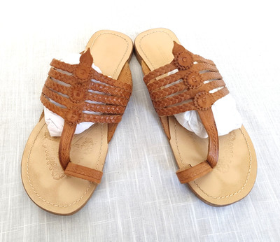 WOMANS BROWN LEATHER ESPADRILLE FLAT SANDLES